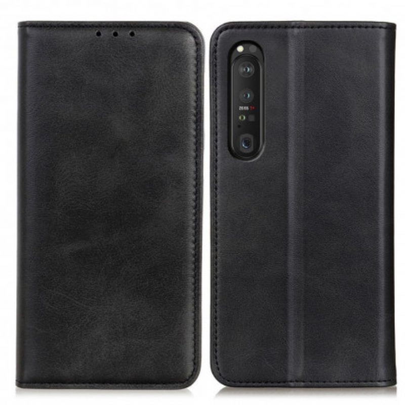 Folio Cover Sony Xperia 1 III Custodia in pelle Pelle Crosta Eleganza