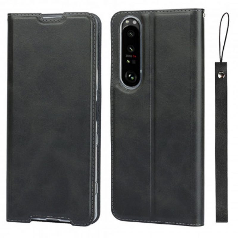 Folio Cover Sony Xperia 1 III Custodia in pelle Strappy Di Classe In Ecopelle