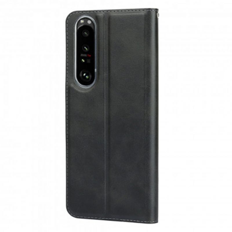 Folio Cover Sony Xperia 1 III Custodia in pelle Strappy Di Classe In Ecopelle