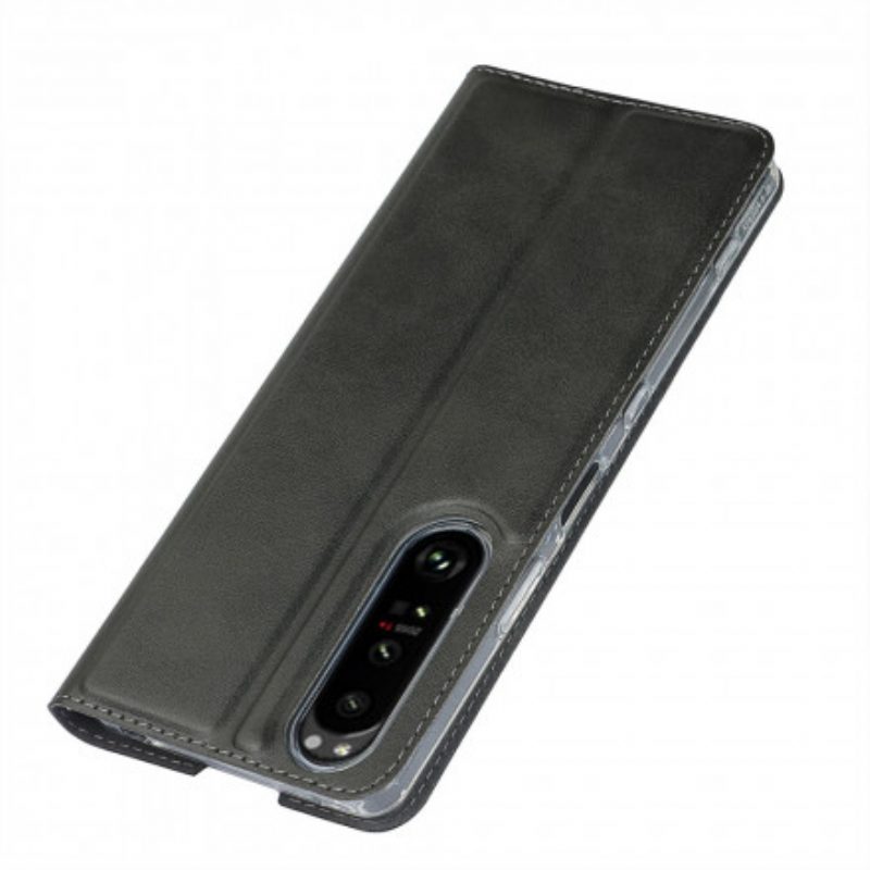 Folio Cover Sony Xperia 1 III Custodia in pelle Strappy Di Classe In Ecopelle