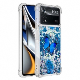 Cover Poco X4 Pro 5G Farfalle Blu Glitterate