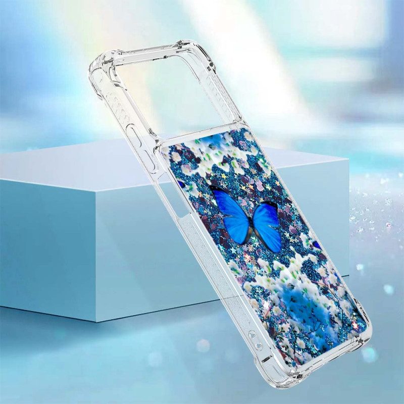 Cover Poco X4 Pro 5G Farfalle Blu Glitterate