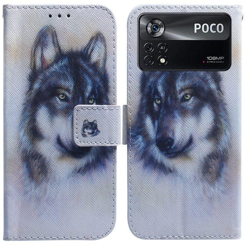 Custodia in pelle Poco X4 Pro 5G Cane Dell'acquerello