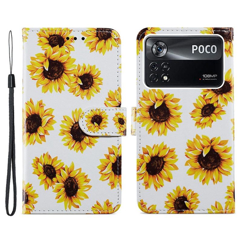 Custodia in pelle Poco X4 Pro 5G Cinturino Fiori