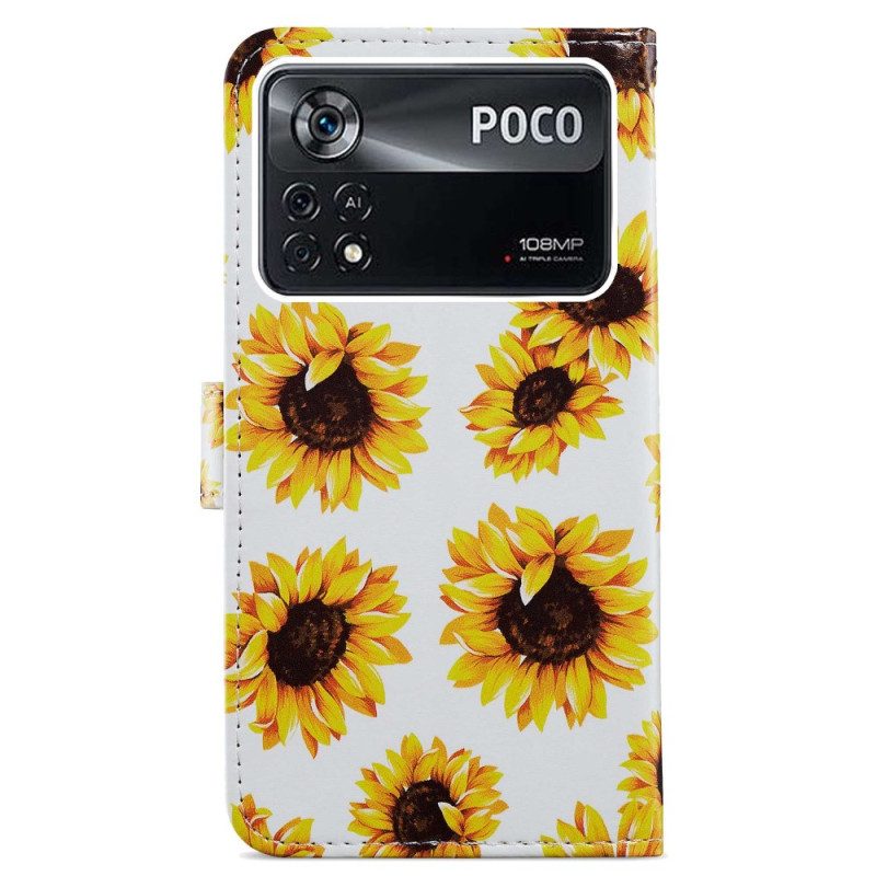 Custodia in pelle Poco X4 Pro 5G Cinturino Fiori