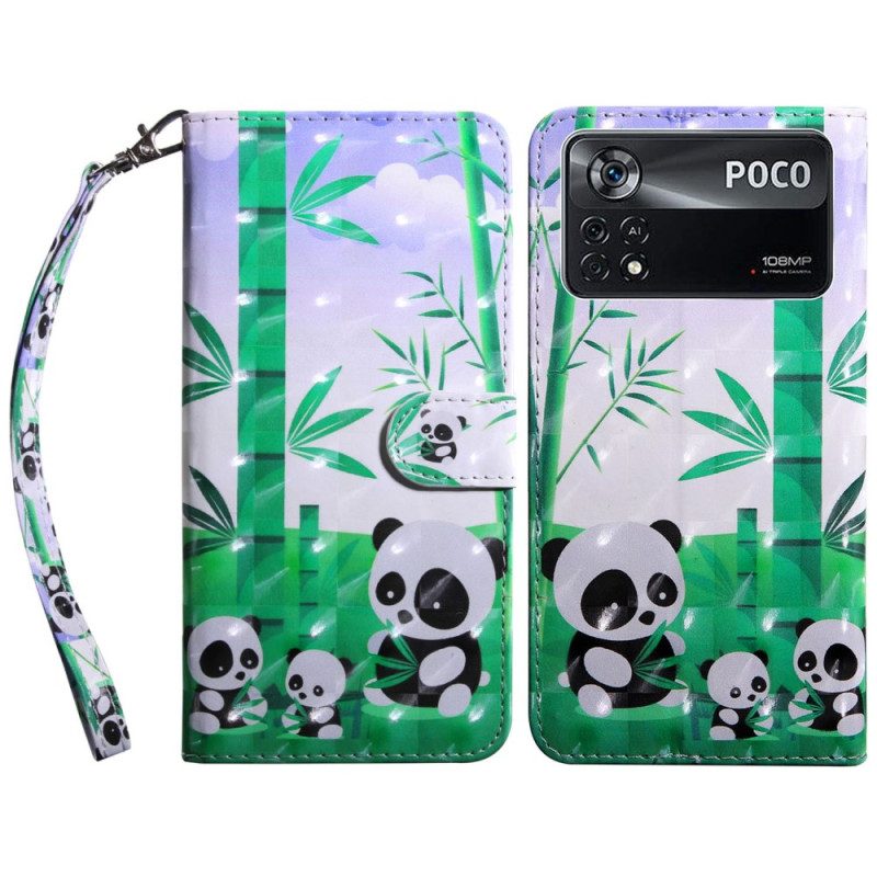 Custodia in pelle Poco X4 Pro 5G Cordino Famiglia Panda