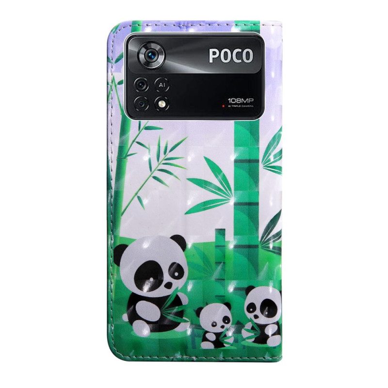 Custodia in pelle Poco X4 Pro 5G Cordino Famiglia Panda