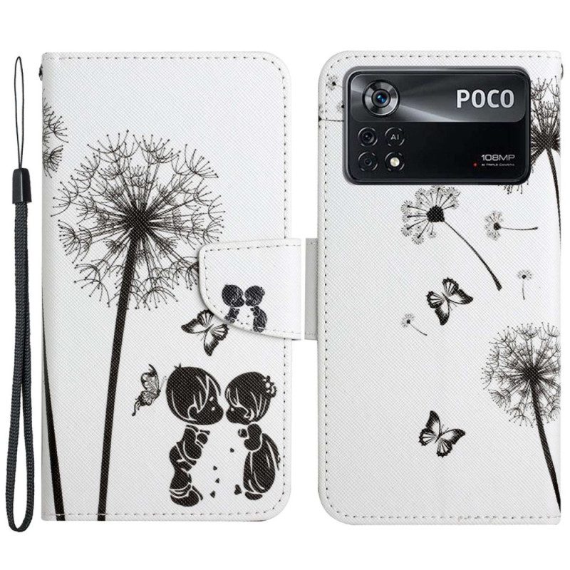 Custodia in pelle Poco X4 Pro 5G Cordino Love Dandelions