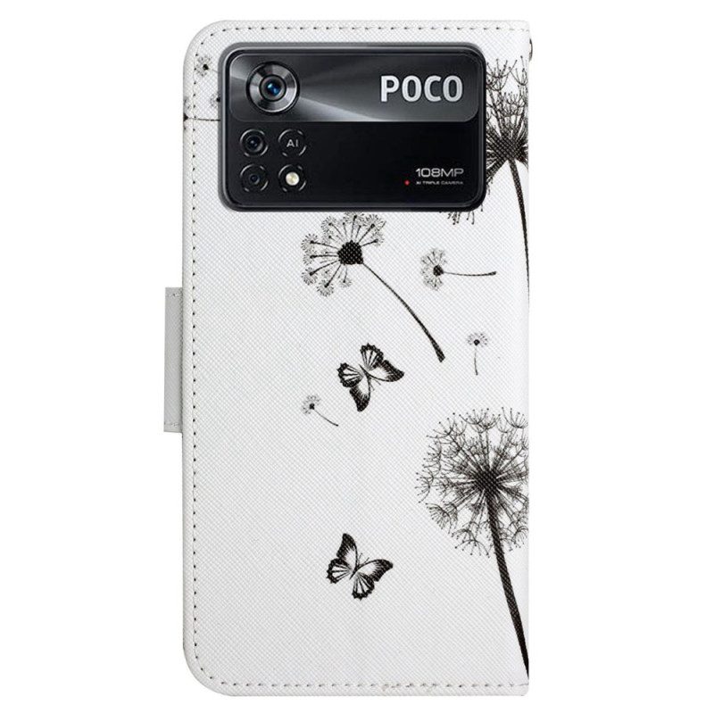 Custodia in pelle Poco X4 Pro 5G Cordino Love Dandelions