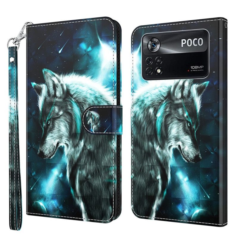 Custodia in pelle Poco X4 Pro 5G Cordino Lupo