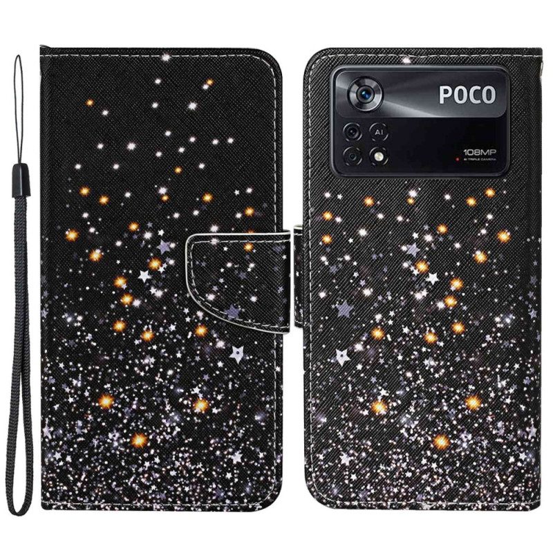 Custodia in pelle Poco X4 Pro 5G Effetto Glitter Con Cinturino