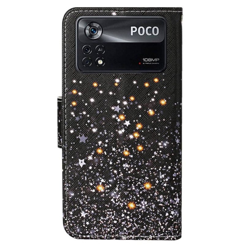 Custodia in pelle Poco X4 Pro 5G Effetto Glitter Con Cinturino