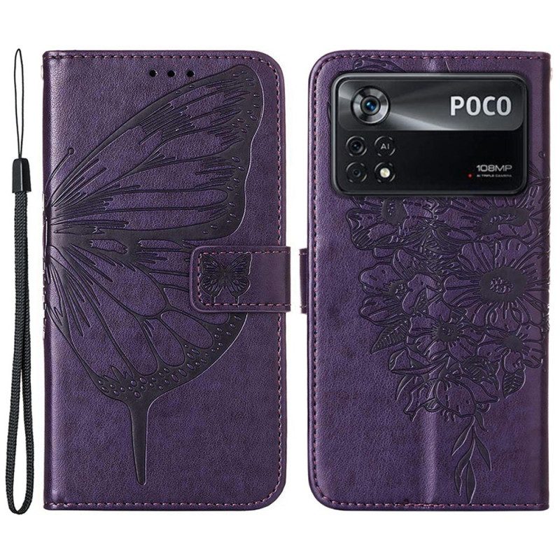 Custodia in pelle Poco X4 Pro 5G Farfalla Barocco Strappy