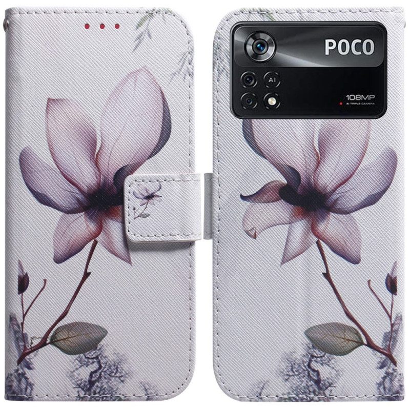 Custodia in pelle Poco X4 Pro 5G Fiore Rosa