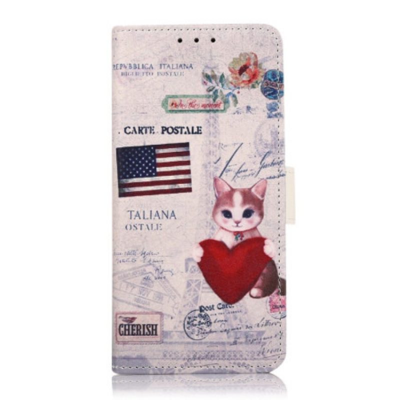 Custodia in pelle Poco X4 Pro 5G Gatto Viaggiatore