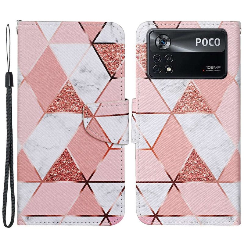 Custodia in pelle Poco X4 Pro 5G Marmo Glitterato Strappy