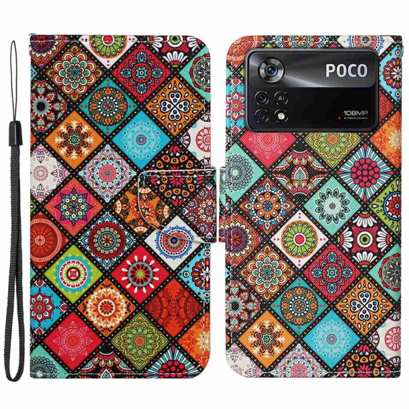 Custodia in pelle Poco X4 Pro 5G Patchwork Con Spalline