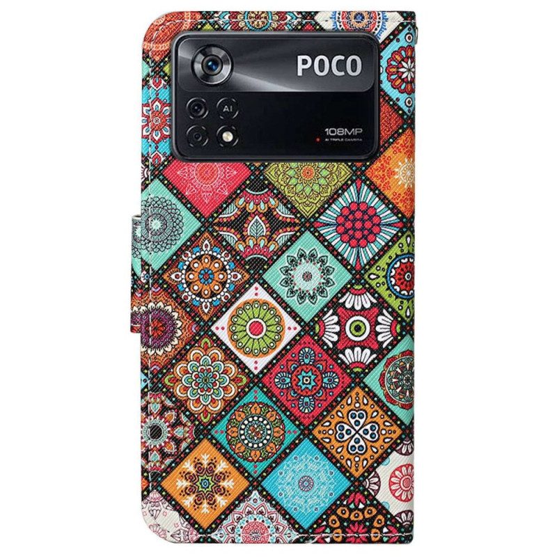 Custodia in pelle Poco X4 Pro 5G Patchwork Con Spalline