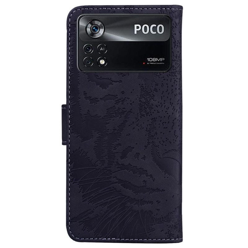 Custodia in pelle Poco X4 Pro 5G Stampa Tigrata