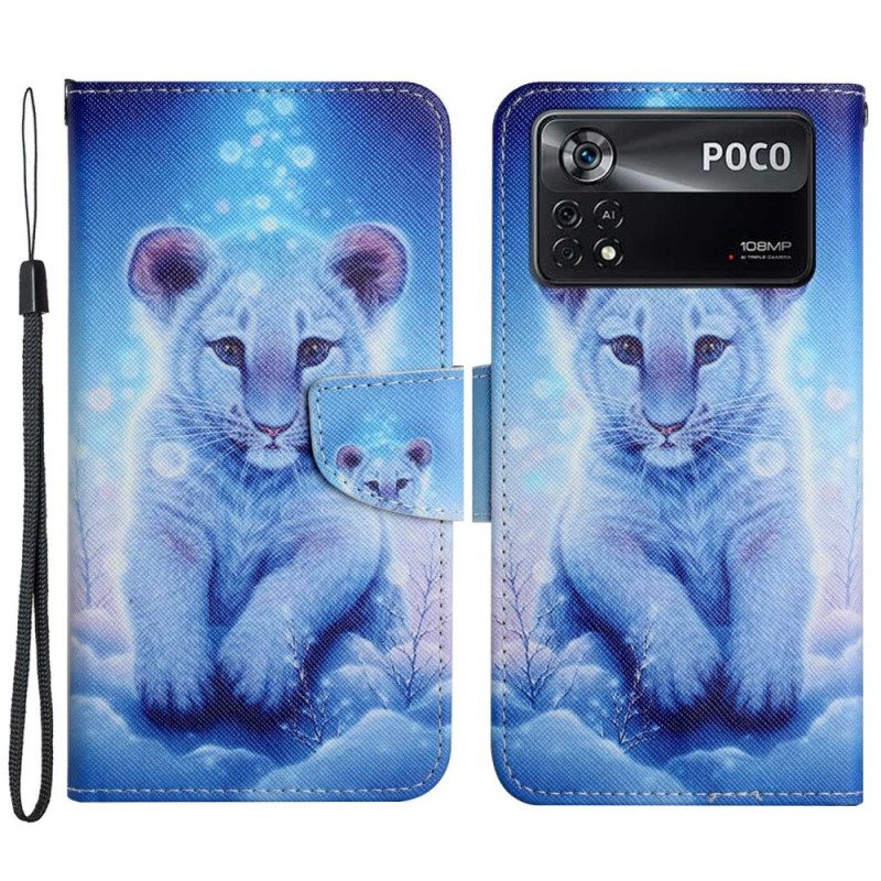 Folio Cover Poco X4 Pro 5G Cucciolo Di Tigre Con Cinturino