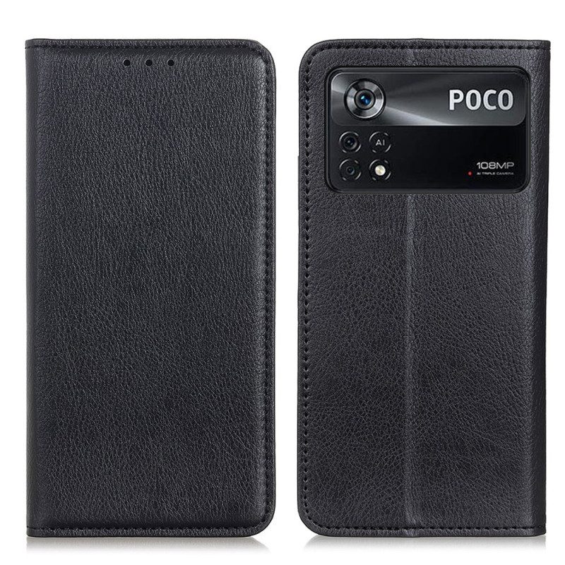 Folio Cover Poco X4 Pro 5G Custodia in pelle Crosta Di Cuoio Litchi