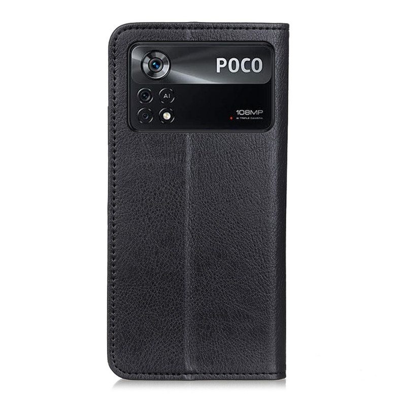 Folio Cover Poco X4 Pro 5G Custodia in pelle Crosta Di Cuoio Litchi