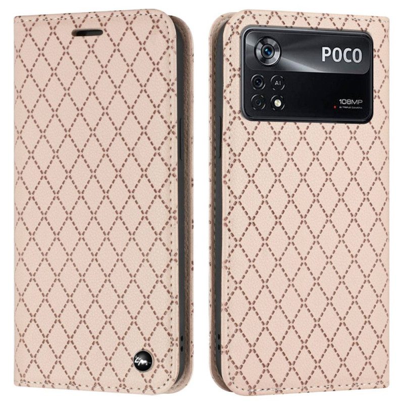 Folio Cover Poco X4 Pro 5G Custodia in pelle Diamanti Litchi In Ecopelle