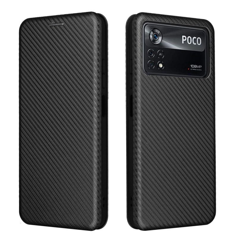 Folio Cover Poco X4 Pro 5G Custodia in pelle Fibra Di Carbonio Colorata