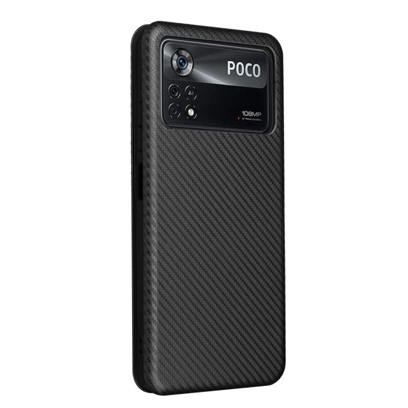 Folio Cover Poco X4 Pro 5G Custodia in pelle Fibra Di Carbonio Colorata