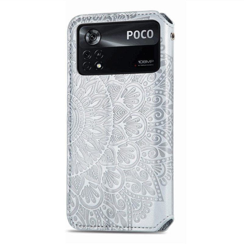 Folio Cover Poco X4 Pro 5G Custodia in pelle Foglie Tribali