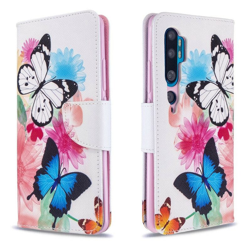 Custodia in pelle Xiaomi Mi Note 10 / 10 Pro Farfalle E Fiori Dipinti