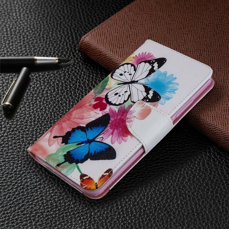 Custodia in pelle Xiaomi Mi Note 10 / 10 Pro Farfalle E Fiori Dipinti