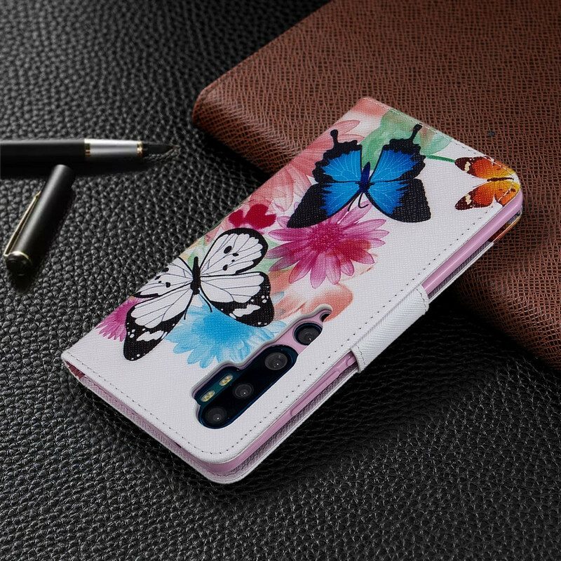 Custodia in pelle Xiaomi Mi Note 10 / 10 Pro Farfalle E Fiori Dipinti