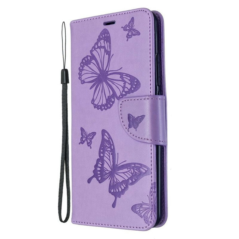 Custodia in pelle Xiaomi Mi Note 10 / 10 Pro Farfalle Stampate Strappy