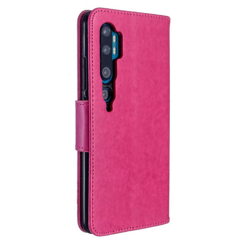 Custodia in pelle Xiaomi Mi Note 10 / 10 Pro Farfalle Stampate Strappy