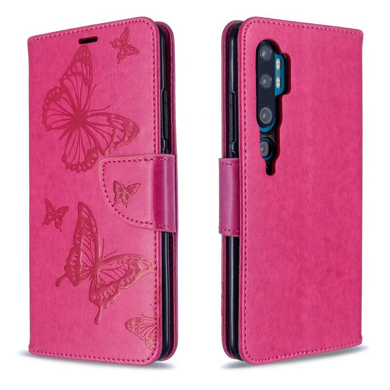 Custodia in pelle Xiaomi Mi Note 10 / 10 Pro Farfalle Stampate Strappy