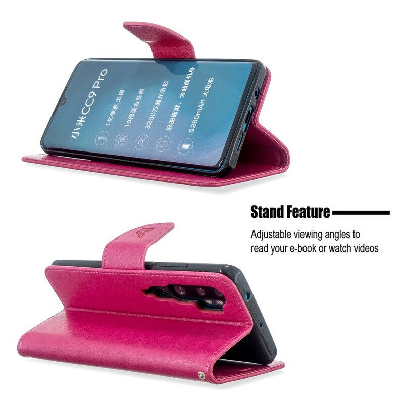 Custodia in pelle Xiaomi Mi Note 10 / 10 Pro Farfalle Stampate Strappy