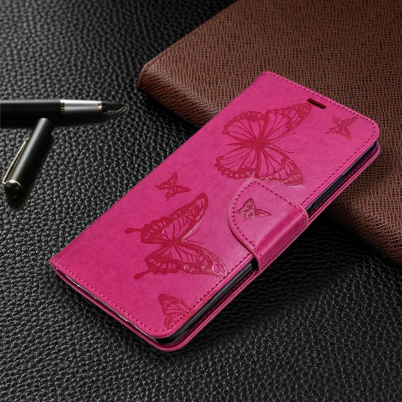 Custodia in pelle Xiaomi Mi Note 10 / 10 Pro Farfalle Stampate Strappy