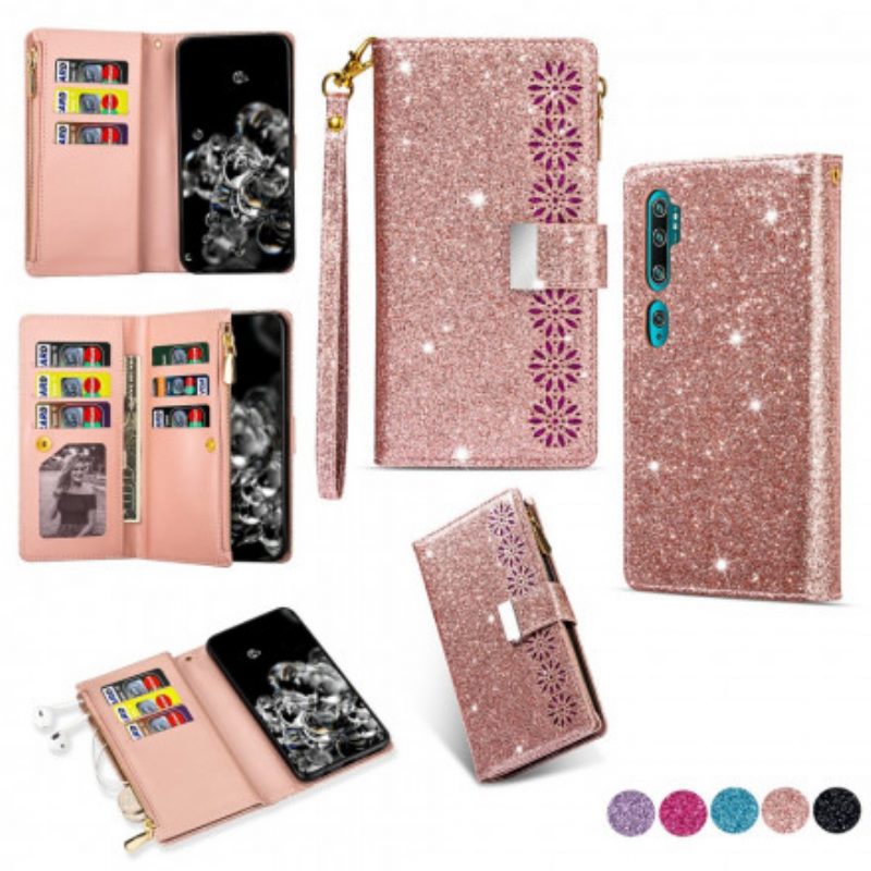 Custodia in pelle Xiaomi Mi Note 10 / 10 Pro Portafoglio Portafoglio Con Zip In Paillettes