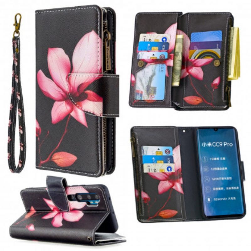 Custodia in pelle Xiaomi Mi Note 10 / 10 Pro Tasca Con Zip A Fiore