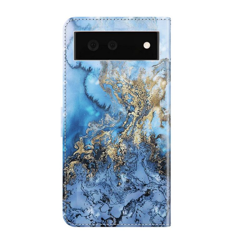 Custodia A Portafoglio Google Pixel 6 Punto Luce Design In Marmo Con Cordino