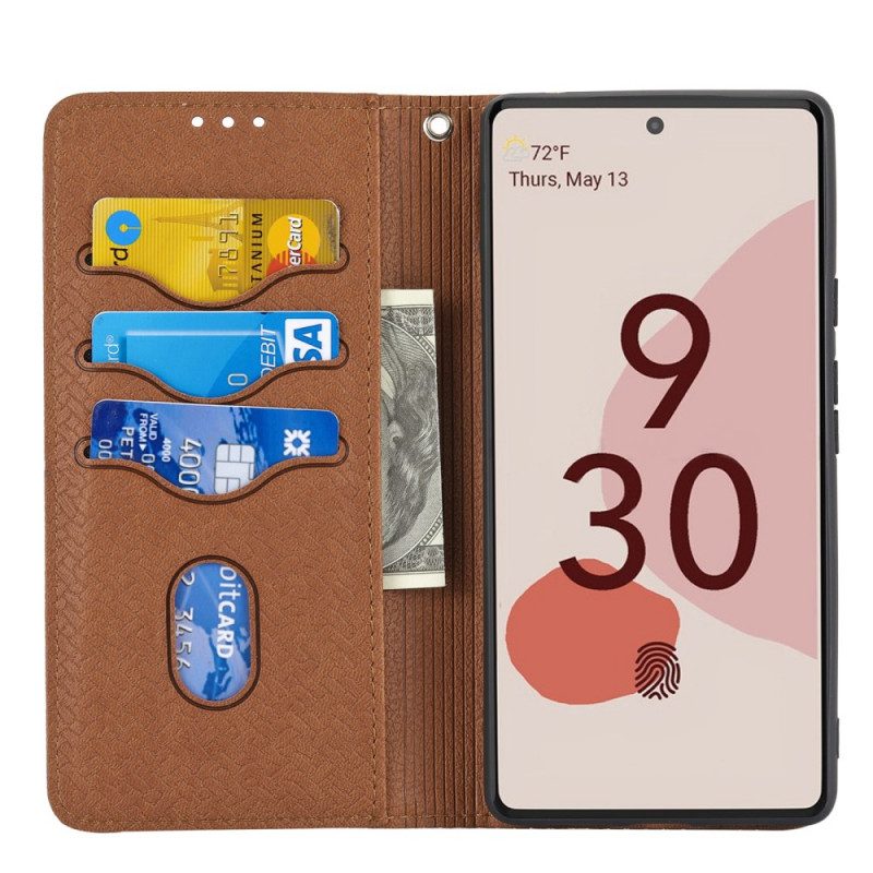 Custodia A Portafoglio Google Pixel 6 Stile In Pelle Intrecciata Con Cinturino