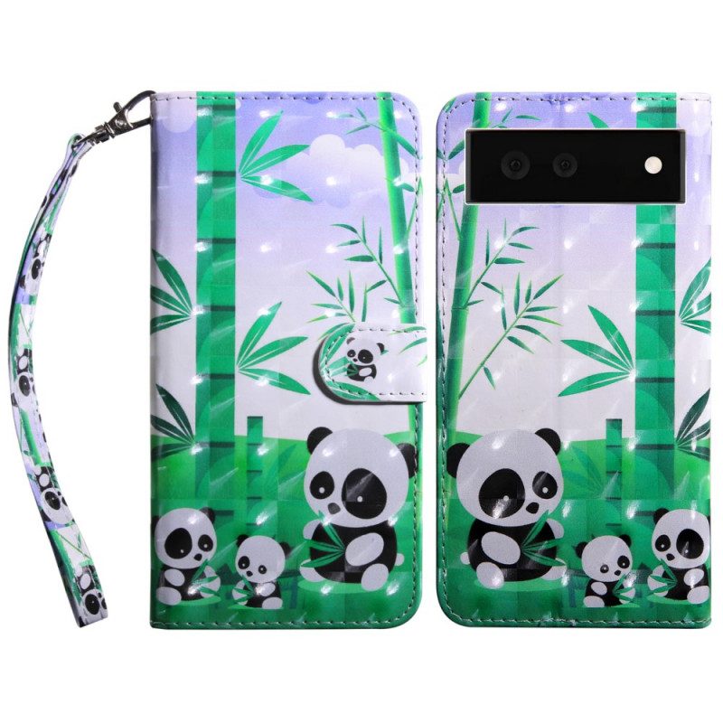 Custodia in pelle Google Pixel 6 Famiglia Panda