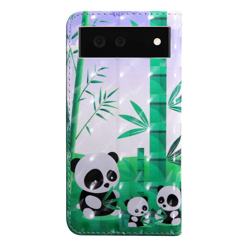 Custodia in pelle Google Pixel 6 Famiglia Panda