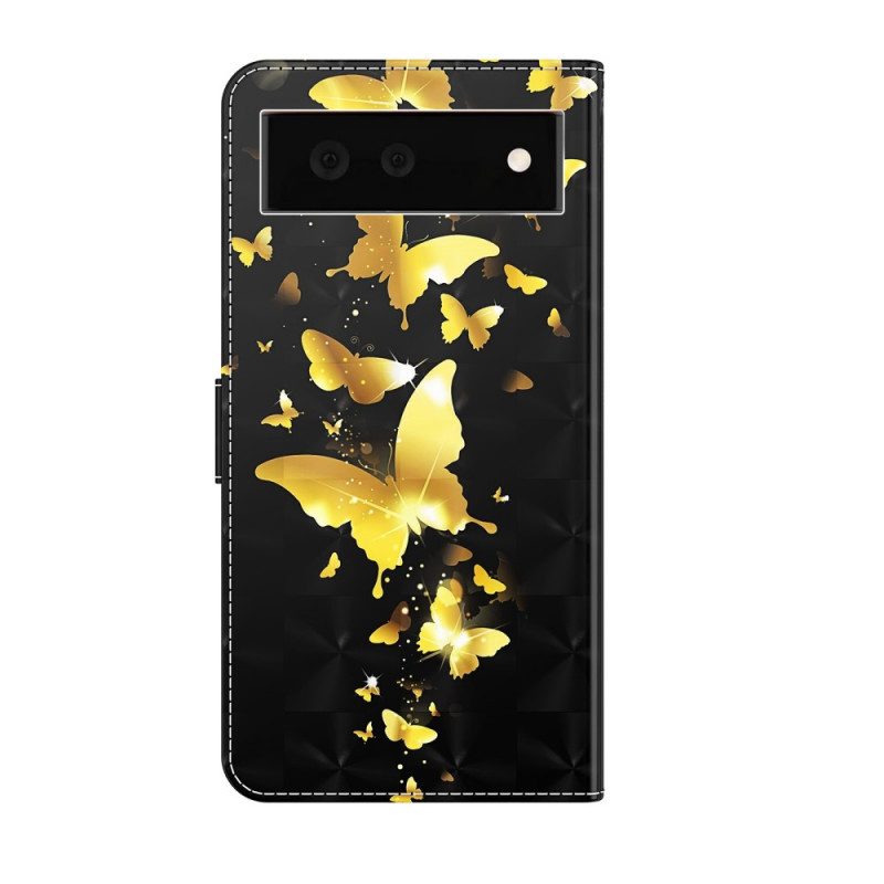 Custodia in pelle Google Pixel 6 Farfalle Gialle