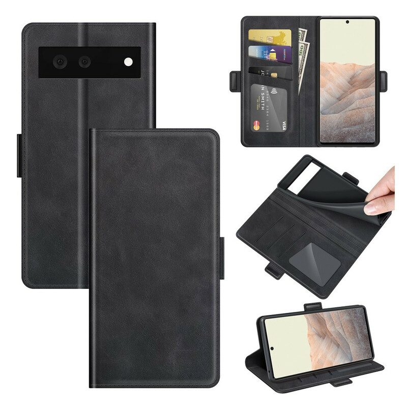 Custodia in pelle Google Pixel 6 Folio Cover Doppia Patta Classica