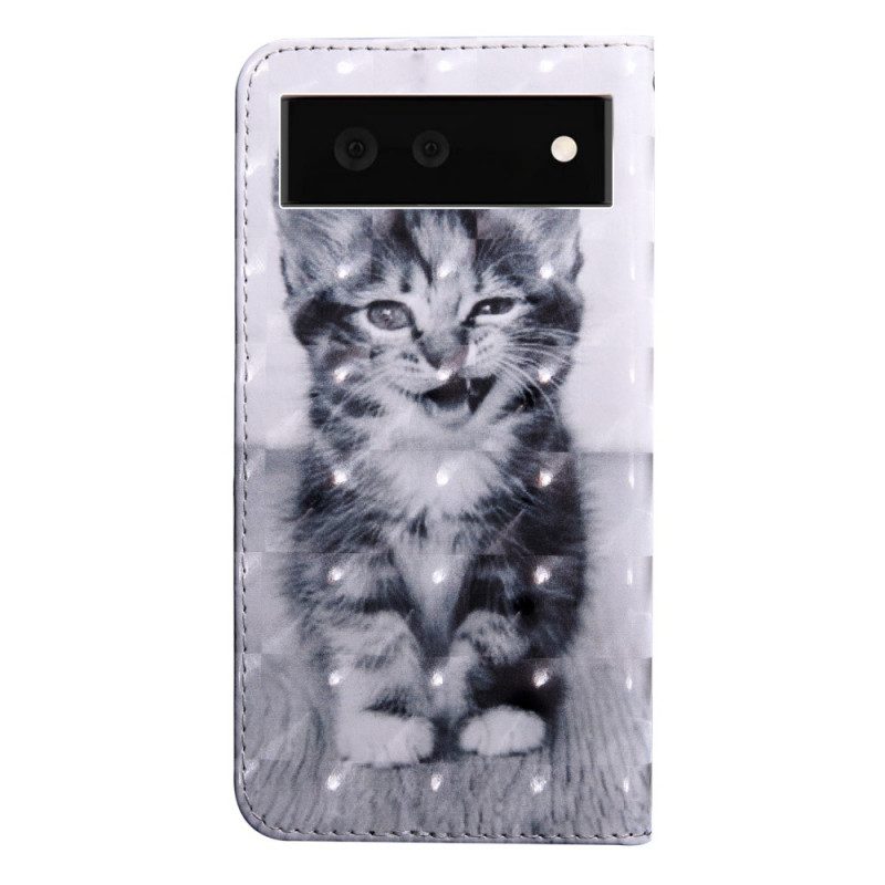 Custodia in pelle Google Pixel 6 Gatto Bianco E Nero