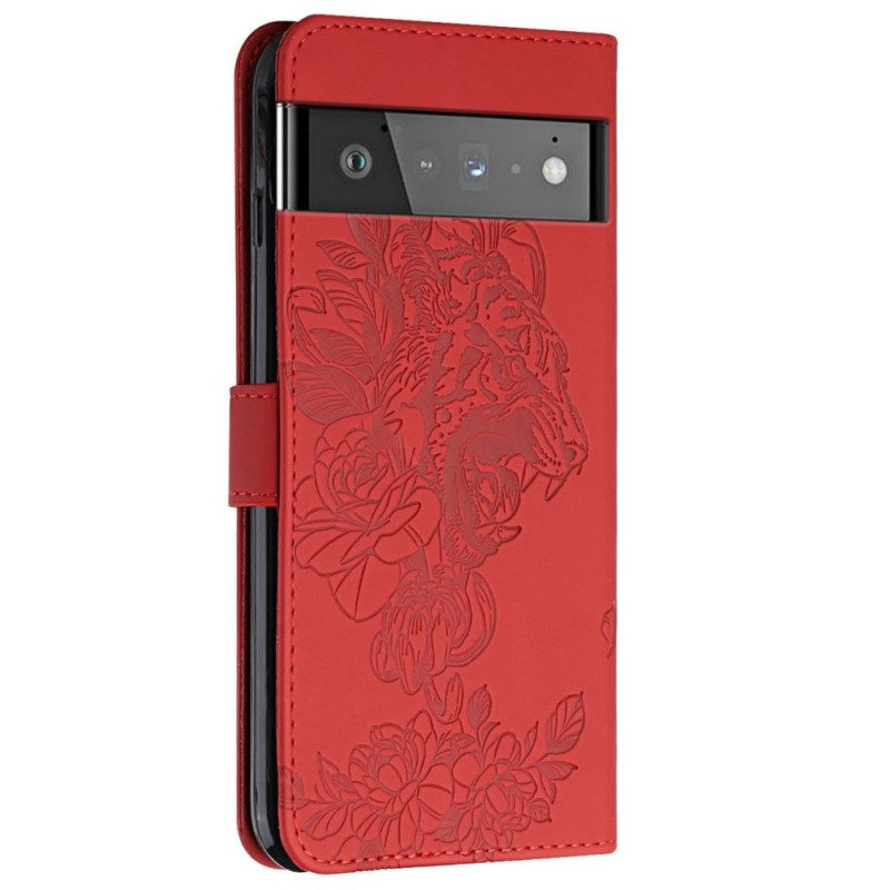 Custodia in pelle Google Pixel 6 Tigre Barocca E Strass