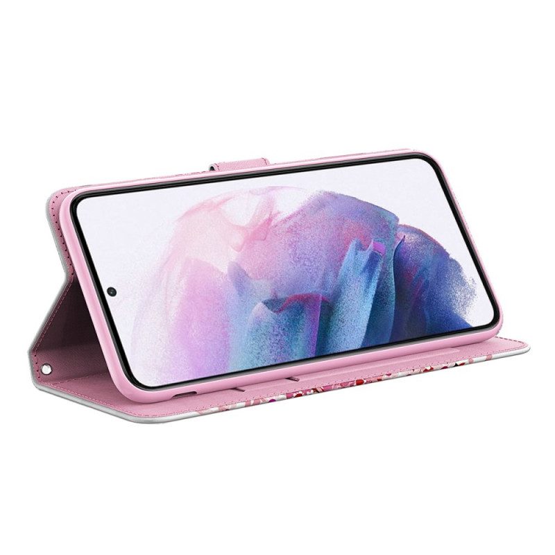 Folio Cover Google Pixel 6 Albero Rosa E Gatto Nero