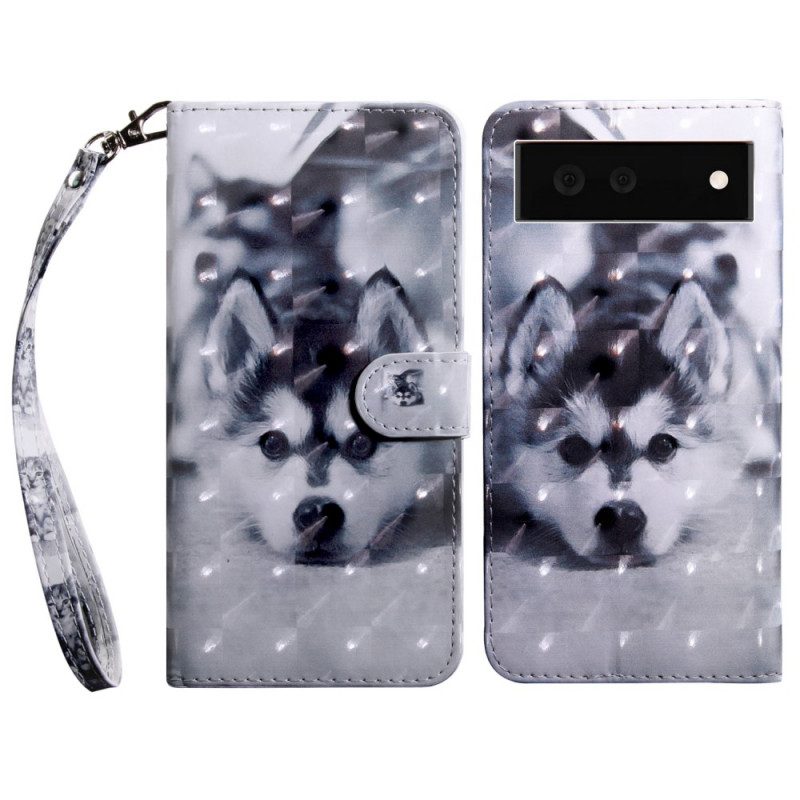 Folio Cover Google Pixel 6 Cane In Bianco E Nero